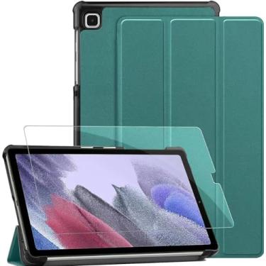 Imagem de Capa para Samsung Galaxy Tab A7 Lite 22.1 cm (SM-T220/T225/T227) com protetor de tela de vidro temperado, suporte em três dobras, visualização em vários ângulos, capa inteligente despertar/hibernar