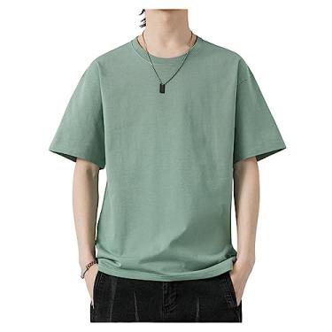 Imagem de Camiseta masculina atlética de manga curta com absorção de umidade, camiseta de treino de algodão ultramacio, Verde, 5G