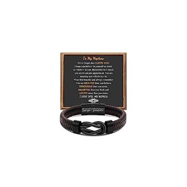 Imagem de Presente para homens, pulseira infinita para homens, pai, marido, namorado, filho, neto, irmão, sobrinho, tio, marrom, couro trançado Forever Linked Together, aço inoxidável, gravada com joia Love You