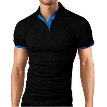 Imagem de Camiseta de verão recém-lançada, blusa masculina Paul de manga curta, camisa polo popular e moderna, Preto + azul, 7X-Large