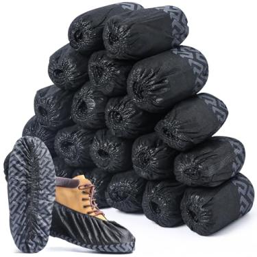 Imagem de ioiopeak Capas de sapato descartáveis pacote com 200 (100 pares) - duráveis, antiderrapantes, resistentes à água e recicláveis para uso interno e externo - tamanho único (não tecido-preto)