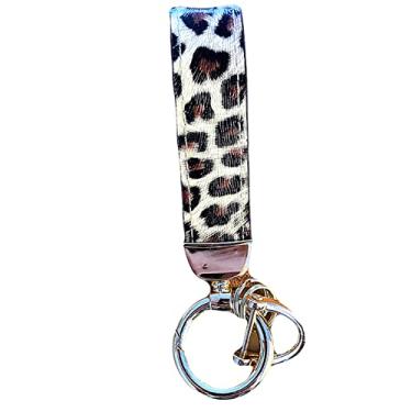 Imagem de Chaveiro de carro de couro feminino leopardo padrão 360 graus rotação ferradura fivela jóias chaveiro titular saco pingente/261