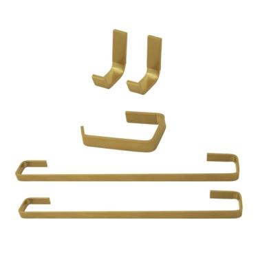 Imagem de Kit Acessórios Para Banheiro Peças Quadrado Dourado Fosco Alumínio Porta Toalha