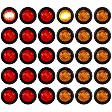 Imagem de Sidaqi 30 peças de luzes marcadoras de LED redondas de 1,9 cm âmbar e vermelho 12 VDC luzes de folga frontal traseira para seta de parada luz traseira 3LED luzes marcadoras de trailer para trailer, caminhão, trailer, trailer, trailer, caravana, barco