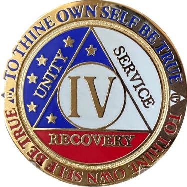 Imagem de Medalhão AA de 4 anos, vermelho, branco, azul, patriótico, banhado a ouro, estrelas, lascas