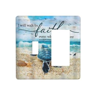 Imagem de Azul Ocean Turtle Beachy Motivacional Animal 2 Gang Interruptor Único Combinação de Interruptor de Luz Capas de Parede Placa de Parede Placa Elétrica Placa de Interruptor Decorativo para Decoração de