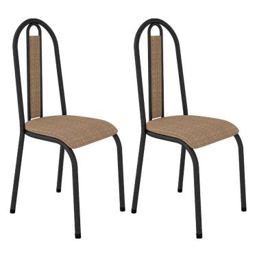 Imagem de Kit 2 Cadeiras De Cozinha Arizona Estampado Rattan Bege Pés De Ferro Preto