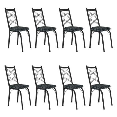 Imagem de Kit 8 Cadeiras De Cozinha Delaware Estampado Mosaico Silver Pés De Ferro Preto