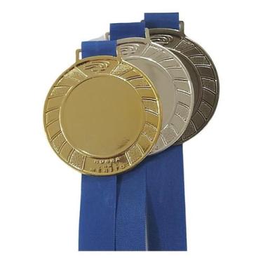 Imagem de Kit 90 Medalhas Centro Liso Personalizar Ouro Prata Bz 4,3cm - Crespar