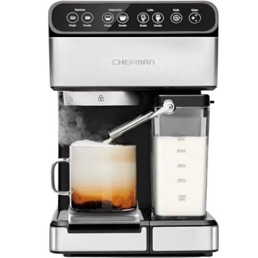 Imagem de Chefman Máquina espresso 6 em 1, bomba poderosa de 15 bares, bebida simples ou dupla, espuma de leite embutida para café cappuccino e latte, reservatório de água de 1,8 litros, peças laváveis na lava-louças, aço inoxidável