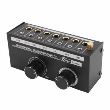 Imagem de Comutador de áudio de Controle de Volume, Seletor de Sinal de áudio de Metal de Canal LR de 6 Entradas e 1 Saída Com Ajuste de Volume para CD Player, Pré-amplificador