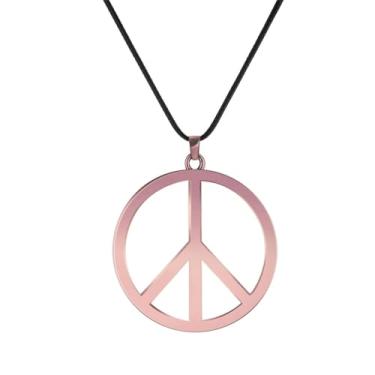 Imagem de Dreuyet Colar com pingente de sinal de paz para homens e mulheres personalizado de aço inoxidável punk hippie anos 60 e 70 anos 60 anos 70, acessórios hipster para festa de Halloween dos anos 1960 e