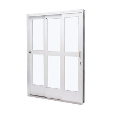 Imagem de Porta de Aço de Correr 215x152cm 3 Folhas com Vidro Liso Qualitysol Ra