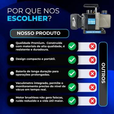Imagem de Bomba De Vacuo 3cfm A Bateria C- Vacuometro Integrado Hiatsu