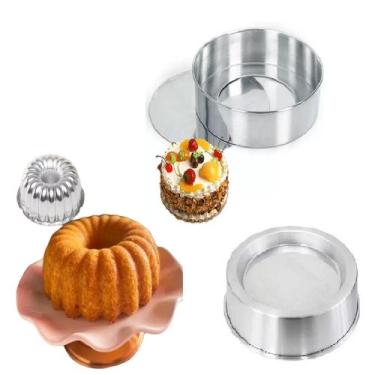 Imagem de kit 3 Formas de Bolo Redondas Decorada, Forma Suíça Gomada, Forma Fund