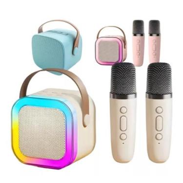 Imagem de Caixinha De Som Karaokê 2 Microfones Bluetooth Portátil - Kapbom, Bege
