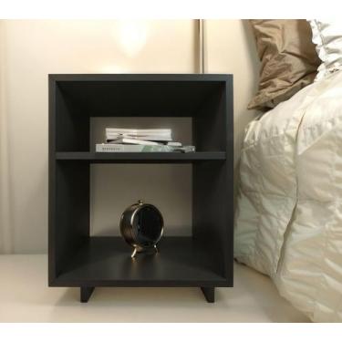 Imagem de Mesa cabeceira nicho quarto 39x50x37 Preto pés amadeirados - Móveis No