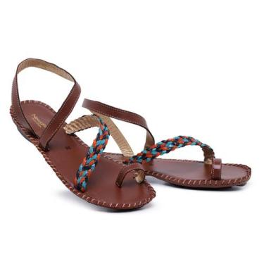 Imagem de Sandalia Feminina Ortopedica Couro Rasteirinha Artesanal Confortável C