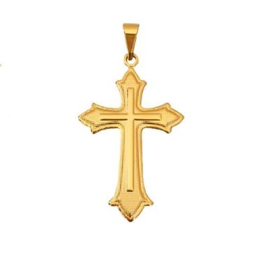 Imagem de Pingente Dourado Masculino Cruz Crucifixo Banhado a Ouro 18k - Dinis J