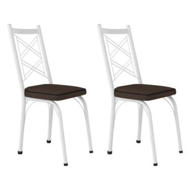 Imagem de Kit 2 Cadeiras de Cozinha Delaware Estampado Imbuia Pés de Ferro Branc