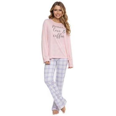 Imagem de Pijama Feminino Longo Pellin G041 Xadrez Coffee, Rosa, Lilás, M