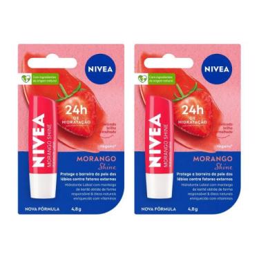 Imagem de Kit 2 Hidratante Labial Nivea Morango Shine 4,8g