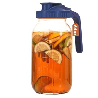 Imagem de Mihlapi Jarra de vidro com tampa e bico, jarra de leite de vidro de 1,8 l para leite, jarro de vidro grosso, jarra de chá solar, recipiente para bebidas, tampa de bico de vidro com boca larga para