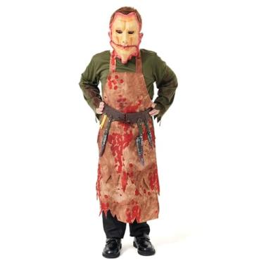Imagem de Hinevey 4 PCS Kids Bloody Butcher Apron Halloween Bloody Cosplay Costume Leatherface Mask with Butcher Knife