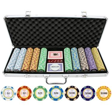 Imagem de Versa Games 500pc 13.5g Monte Carlo Clay Poker Chip Set - Casino Grade 13.5g Poker Chips, Tri Color Poker Chip Design, 7 Color Chip Denomination - 2 Decks of Cards, Dice, Dealer Button