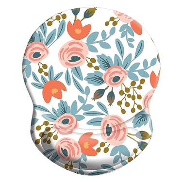 Imagem de Mouse pad ergonômico com suporte de pulso, almofada de descanso de pulso confortável para alívio da dor com base de poliuretano antiderrapante para jogos, casa, escritório e viagens, padrão floral rosa