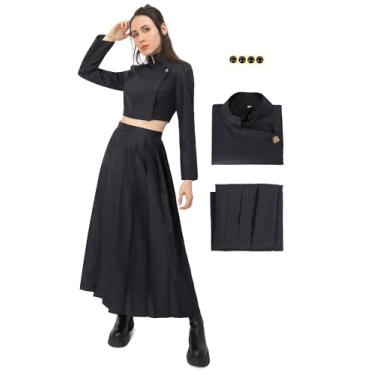 Imagem de C-ZOFEK Jaqueta feminina tamanho EUA anime cosplay uniforme saia longa cintura alta com adesivos de orelha pretos, Azul, P