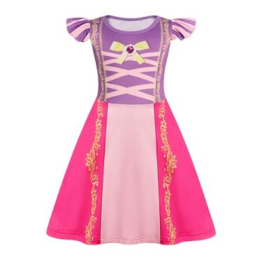 Imagem de Sukyfecde Vestidos de princesa para meninas, fantasia de Halloween, vestido de festa de aniversário, cosplay, roupas para dramatização, Rapunzel roxo, 7-8 Anos
