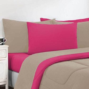 Imagem de Kit Edredom + Jogo De Lençol Malha 100% Algodão Gran Moratta 6 Peças Queen - Avelã-pink