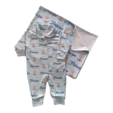 Imagem de Kit Saída Maternidade Com Macacão e Manta Ursinho Príncipe - Calupa, Ú