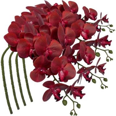 Imagem de Galho de Flores Orquídeas Artificial Vermelha Grande - La Caza Store