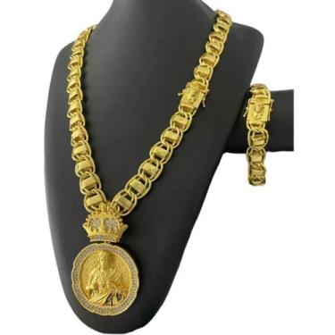 Imagem de Kit Jesus Rosto 15mm + Pingente - Banhado Ouro 18k - ToJoia18k