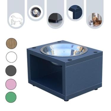 Imagem de Comedouro Elevado Gato Cachorro Pet MDF Luke Space Gray - Inox - Mader