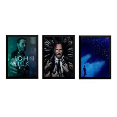 Imagem de 3 Quadros Filmes John Wick Arte Posters Moldurados - Fanarte