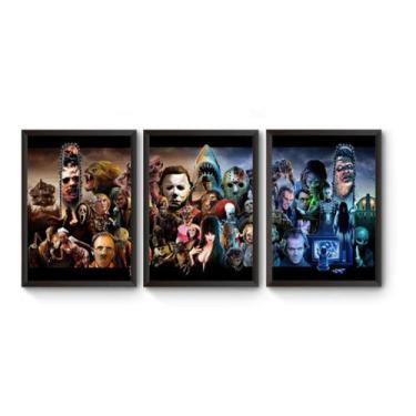 Imagem de Kit 3 Quadros Filmes Clássicos De Terror Poster Moldurado - Fanarte