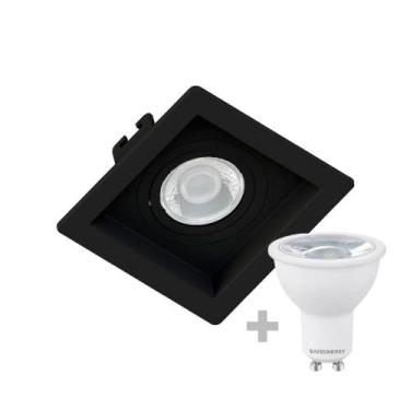 Imagem de Kit 4 Spot Embutir Mr16 Quadrado Recuado Preto + Lâmpada Dicroica 4,8w