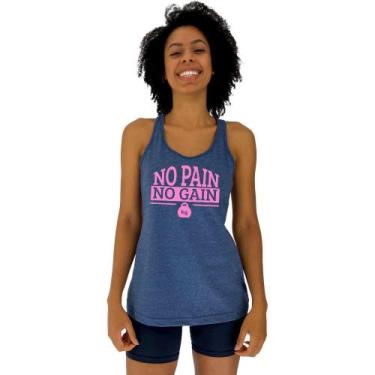 Imagem de Regata Feminina Recorte Nadador MXD Conceito No Pain No Gain, M, Azul 