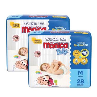 Imagem de Kit 2 Fralda Infantil Turma da Mônica Baby Jumbo Tamanho M 28 Fraldas 