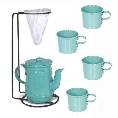 Imagem de Kit Bule Com Suporte Para Coador + 4 Mini Caneca 100 ml - Verde Tifani