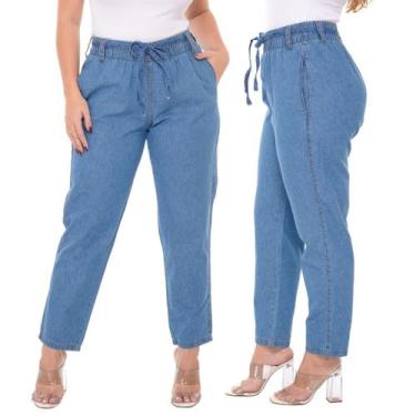 Imagem de Calça Jeans Feminina Cintura Alta Tecido Leve - Naraka, Azul médio, 38