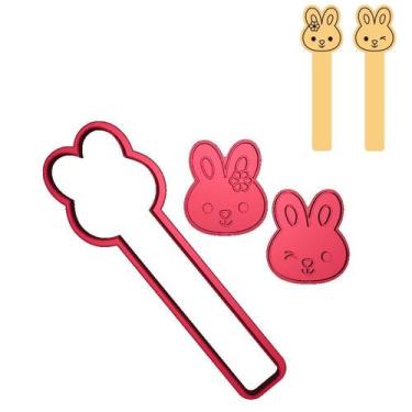 Imagem de Kit 2 Cortadores Páscoa Stick Casal Coelhinhos Fofura - DOCE IMPRESSO,