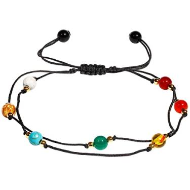 Imagem de Wizock Pulseiras femininas com cristais Charkas em camadas, pedra de Reiki, Ágata para praia, equilíbrio dos pés, meditação e cristais de cura, Large, Cobre, Ágata