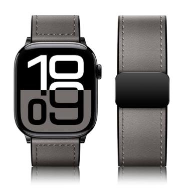 Imagem de Qimela Pulseira de couro magnético compatível com Apple Watch séries 10, 9, 8, 7, 6, 5, 4, 3, Ultra 2 1 SE de 38 mm, 40 mm, 41 mm, 42 mm, 45 mm, 46 mm, 49 mm