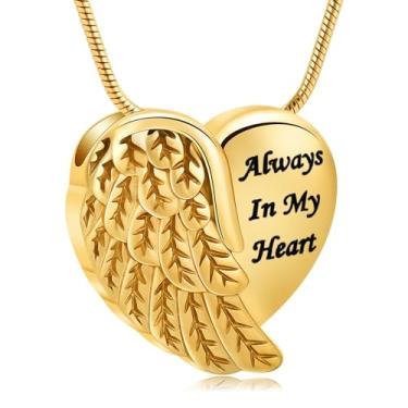 Imagem de zeqingjw Colar de urna de coração de cremação, joia de cinzas para mulheres, colar memorial de lembrança, urna de asa de anjo para cinzas para entes queridos, Metal, aço inoxidável
