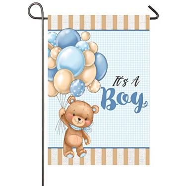 Imagem de It's A Boy Bandeira de jardim 30,5 x 45,7 cm, balões de urso de pelúcia dupla face, bandeira de jardim, chá de bebê, anúncio de nascimento, revelação de gênero, faixa de boas-vindas para bebê