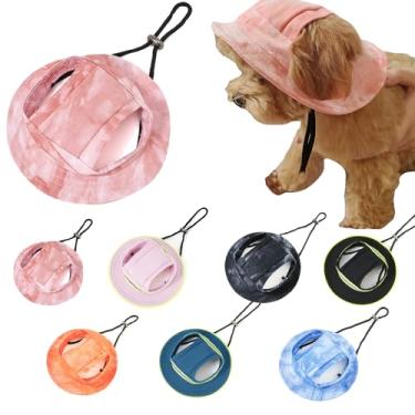 Imagem de Bonito chapéu balde para animais de estimação com orifícios de orelha, cordão ajustável, chapéu de cachorro, viseira de sol, proteção UV, chapéu de pato para cães pequenos, médios e grandes, boné de
